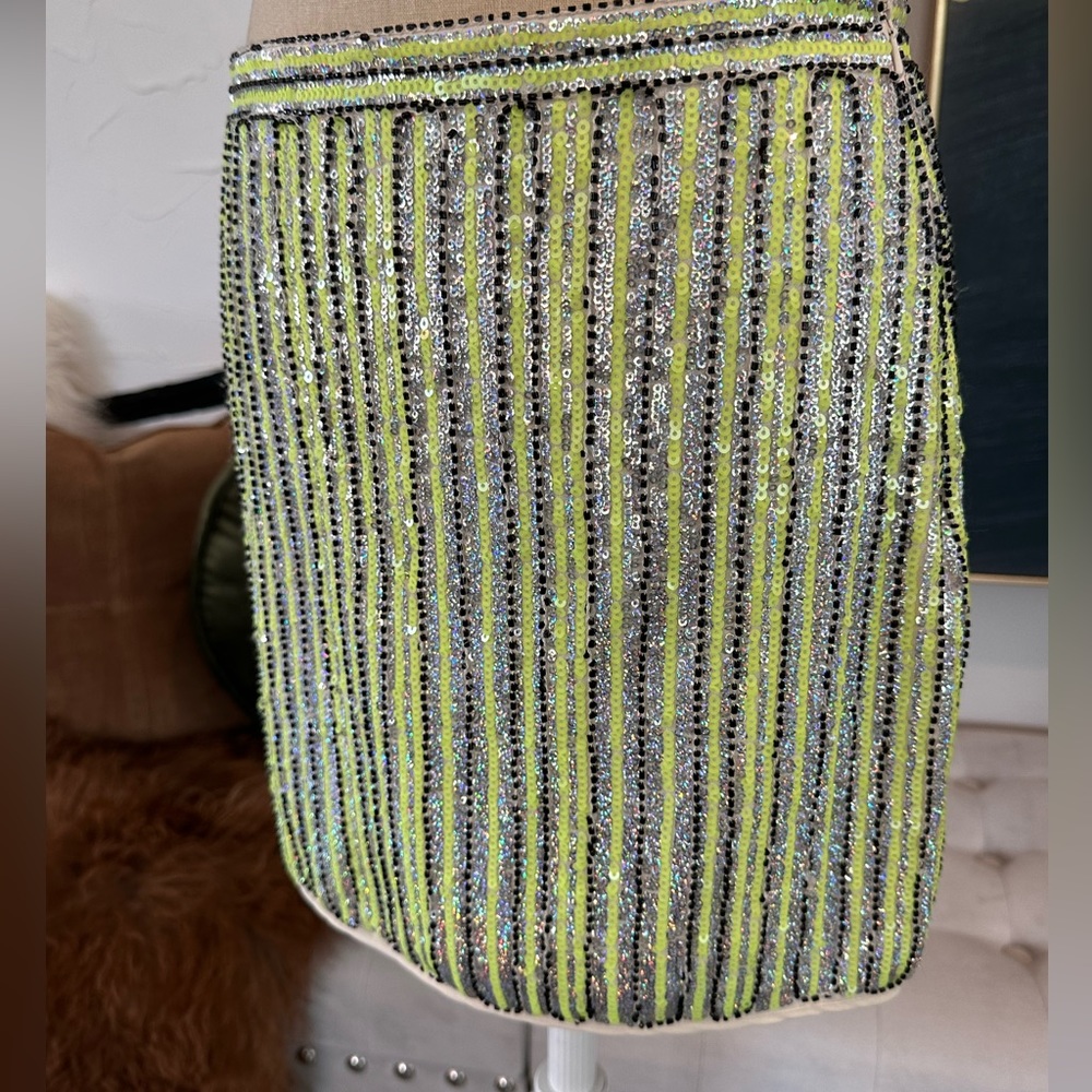 NEW!✨sparkles shimmer Gorgeous Beaded Sequins Mini!Lime green,black,silver&ivory